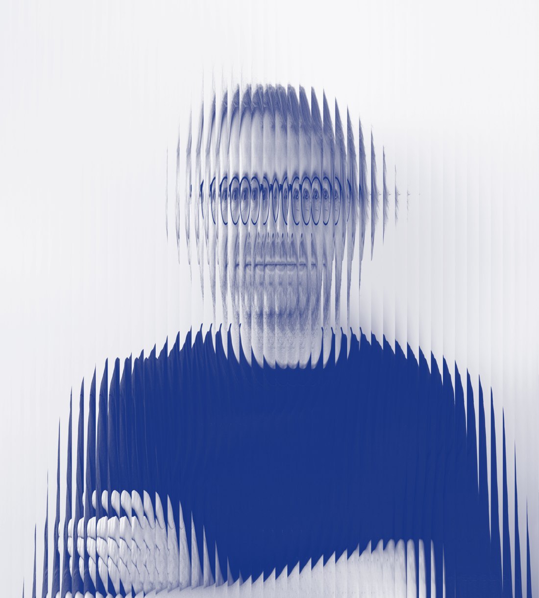 Marco Livi, founder of Specula Future Crafting, fragmented portrait in blue